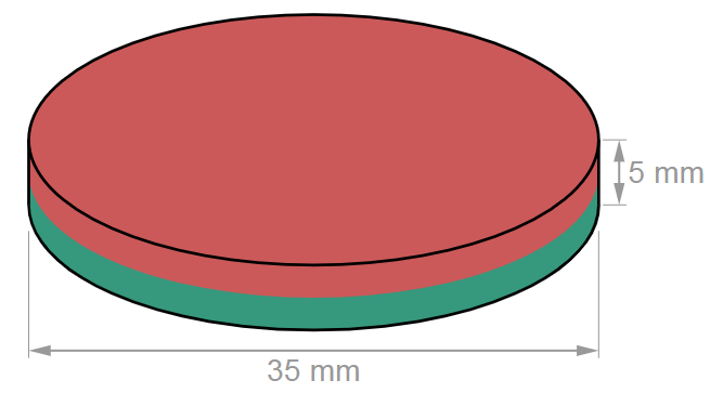 35x5mm圆形铁氧体磁铁尺寸及磁化方向示意图